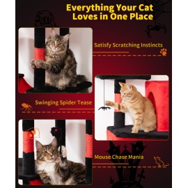 LIKISAK Heavy Duty Cat Tree for Indoor Cat, 71 Inch Large Cat Tower with Scratching Post and Top Perch, Hammock, Big Cat Condo for Adult Cats Kittens, PMT03RD, Black Red