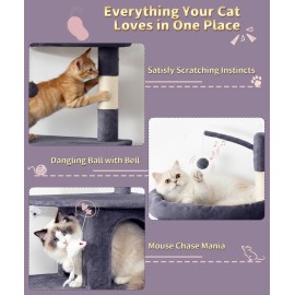 Heavy Duty Cat Tree for Indoor Cat, 74 Inch Cat Tower with Scratching Post, Hanging Basket, Cat Condo with Large Platform for Large Cats, PMT04DG, Dark Grey