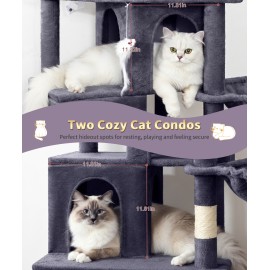 Heavy Duty Cat Tree for Indoor Cat, 74 Inch Cat Tower with Scratching Post, Hanging Basket, Cat Condo with Large Platform for Large Cats, PMT04DG, Dark Grey