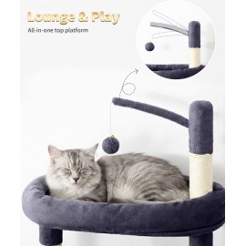 Heavy Duty Cat Tree for Indoor Cat, 74 Inch Cat Tower with Scratching Post, Hanging Basket, Cat Condo with Large Platform for Large Cats, PMT04DG, Dark Grey