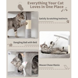Heavy Duty Cat Tree for Indoor Cat, 74 Inch Cat Tower with Scratching Post, Hanging Basket, Cat Condo with Large Platform for Large Cats, PMT04GY, Grey