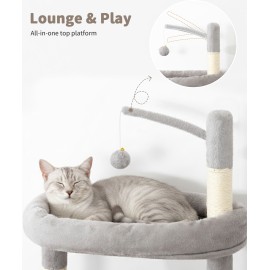 Heavy Duty Cat Tree for Indoor Cat, 74 Inch Cat Tower with Scratching Post, Hanging Basket, Cat Condo with Large Platform for Large Cats, PMT04GY, Grey