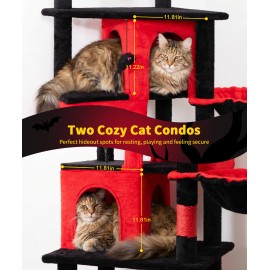 Heavy Duty Cat Tree for Indoor Cat, 74 Inch Cat Tower with Scratching Post, Hanging Basket, Cat Condo with Large Platform for Large Cats, PMT04RD, Black Red