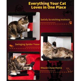 Heavy Duty Cat Tree for Indoor Cat, 74 Inch Cat Tower with Scratching Post, Hanging Basket, Cat Condo with Large Platform for Large Cats, PMT04RD, Black Red