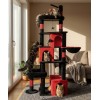 Heavy Duty Cat Tree for Indoor Cat, 74 Inch Cat Tower with Scratching Post, Hanging Basket, Cat Condo with Large Platform for Large Cats, PMT04RD, Black Red