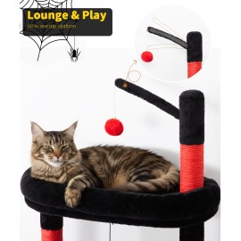 Heavy Duty Cat Tree for Indoor Cat, 74 Inch Cat Tower with Scratching Post, Hanging Basket, Cat Condo with Large Platform for Large Cats, PMT04RD, Black Red