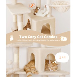AMHANCIBLE 高猫树，70 英寸室内猫爬架，多层猫树，带抓柱、吊床、悬挂篮，大型猫窝，适合成猫和幼猫，米色，PT18BG