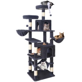 AMHANCIBLE Tall Cat Tree, 70 Inch Cat Tower for Indoor Cats, Multi-Level Cat Tree with Scratching Post, Hammock, Hanging Basket, Large Cat Condos for Adult Cats Kittens, Dark Grey, PT18DG