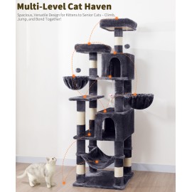AMHANCIBLE Tall Cat Tree, 70 Inch Cat Tower for Indoor Cats, Multi-Level Cat Tree with Scratching Post, Hammock, Hanging Basket, Large Cat Condos for Adult Cats Kittens, Dark Grey, PT18DG