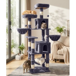 AMHANCIBLE Tall Cat Tree, 70 Inch Cat Tower for Indoor Cats, Multi-Level Cat Tree with Scratching Post, Hammock, Hanging Basket, Large Cat Condos for Adult Cats Kittens, Dark Grey, PT18DG