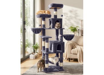 AMHANCIBLE Tall Cat Tree, 70 Inch Cat Tower for Indoor Cats, Multi-Level Cat Tree with Scratching Post, Hammock, Hanging Basket, Large Cat Condos for Adult Cats Kittens, Dark Grey, PT18DG