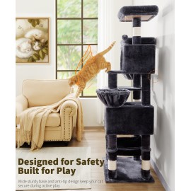 AMHANCIBLE Tall Cat Tree, 70 Inch Cat Tower for Indoor Cats, Multi-Level Cat Tree with Scratching Post, Hammock, Hanging Basket, Large Cat Condos for Adult Cats Kittens, Dark Grey, PT18DG