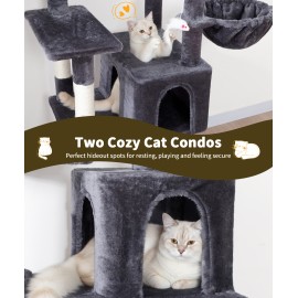 AMHANCIBLE Tall Cat Tree, 70 Inch Cat Tower for Indoor Cats, Multi-Level Cat Tree with Scratching Post, Hammock, Hanging Basket, Large Cat Condos for Adult Cats Kittens, Dark Grey, PT18DG