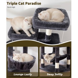 AMHANCIBLE Tall Cat Tree, 70 Inch Cat Tower for Indoor Cats, Multi-Level Cat Tree with Scratching Post, Hammock, Hanging Basket, Large Cat Condos for Adult Cats Kittens, Dark Grey, PT18DG