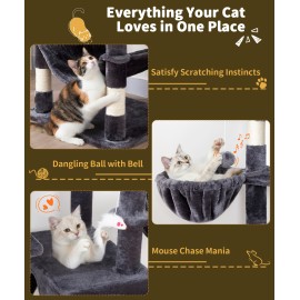 AMHANCIBLE Tall Cat Tree, 70 Inch Cat Tower for Indoor Cats, Multi-Level Cat Tree with Scratching Post, Hammock, Hanging Basket, Large Cat Condos for Adult Cats Kittens, Dark Grey, PT18DG