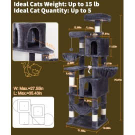 AMHANCIBLE Tall Cat Tree, 70 Inch Cat Tower for Indoor Cats, Multi-Level Cat Tree with Scratching Post, Hammock, Hanging Basket, Large Cat Condos for Adult Cats Kittens, Dark Grey, PT18DG