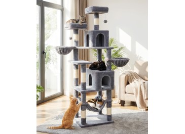 AMHANCIBLE Tall Cat Tree, 70 Inch Cat Tower for Indoor Cats, Multi-Level Cat Tree with Scratching Post, Hammock, Hanging Basket, Large Cat Condos for Adult Cats Kittens, Grey, PT18GY