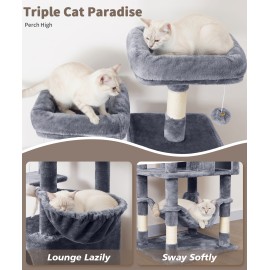 AMHANCIBLE Tall Cat Tree, 70 Inch Cat Tower for Indoor Cats, Multi-Level Cat Tree with Scratching Post, Hammock, Hanging Basket, Large Cat Condos for Adult Cats Kittens, Grey, PT18GY