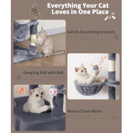 AMHANCIBLE Tall Cat Tree, 70 Inch Cat Tower for Indoor Cats, Multi-Level Cat Tree with Scratching Post, Hammock, Hanging Basket, Large Cat Condos for Adult Cats Kittens, Grey, PT18GY