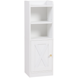 AMHANCIBLE 1pcs freestanding bathroom cabinet with cabinets, storage rack, four storage spaces for toiletries, towels and accessories, easy to assemble, white TBC01WT