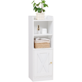 AMHANCIBLE 1pcs freestanding bathroom cabinet with cabinets, storage rack, four storage spaces for toiletries, towels and accessories, easy to assemble, white TBC01WT