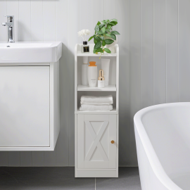 AMHANCIBLE 1pcs freestanding bathroom cabinet with cabinets, storage rack, four storage spaces for toiletries, towels and accessories, easy to assemble, white TBC01WT
