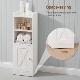 AMHANCIBLE 1pcs freestanding bathroom cabinet with cabinets, storage rack, four storage spaces for toiletries, towels and accessories, easy to assemble, white TBC01WT