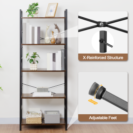 AMHANCIBLE Industrial Bookshelf, 5-Tier 24inch Shelving Unit Wood Bookcase with Open Shelves, Standing Bookshelves Metal Frame Display Rack for Living Room,Bedroom TBS05BR
