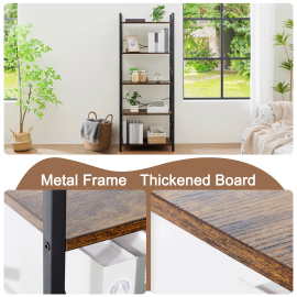 AMHANCIBLE Industrial Bookshelf, 5-Tier 24inch Shelving Unit Wood Bookcase with Open Shelves, Standing Bookshelves Metal Frame Display Rack for Living Room,Bedroom TBS05BR