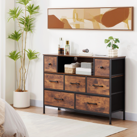 AMHANCIBLE 1pc chest of drawers With charging station, bedside table, USB port, LED light, 7 cloth drawers,metal bracket, sturdy and durable, large storage space,, suitable for bedroom, entrance, living room TD100BR