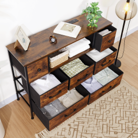 AMHANCIBLE 1pc chest of drawers With charging station, bedside table, USB port, LED light, 7 cloth drawers,metal bracket, sturdy and durable, large storage space,, suitable for bedroom, entrance, living room TD100BR
