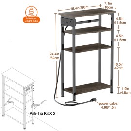 AMHANCIBLE 1pc/2pcs Narrow Side Table with Charging Station, Small End Tables for Small Space, 3/4 Tier Slim Night Stand, Skinny Sofa Beside Table with Storage Shelf