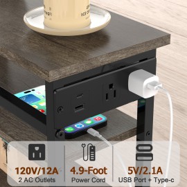 AMHANCIBLE 1pc/2pcs Narrow Side Table with Charging Station, Small End Tables for Small Space, 3/4 Tier Slim Night Stand, Skinny Sofa Beside Table with Storage Shelf