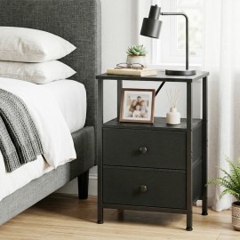 LOAKEKEL Night Stand with Charging Station, Small Bedside Table with Fabric Drawer, Nightstand with USB Ports & Outlets for Bedroom, Living Room, Black, HETS020BK-1