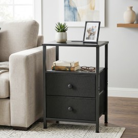 LOAKEKEL Night Stand with Charging Station, Small Bedside Table with Fabric Drawer, Nightstand with USB Ports & Outlets for Bedroom, Living Room, Black, HETS020BK-1