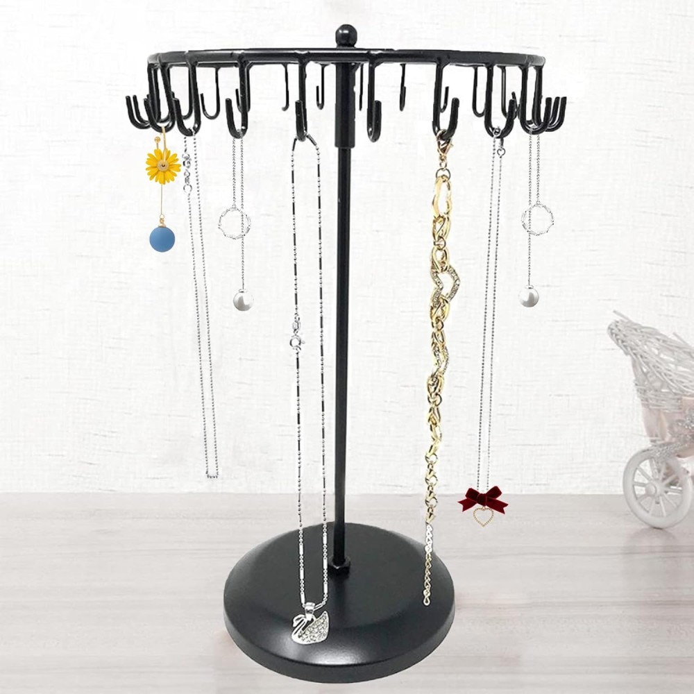 AMHANCIBLE Rotating Necklace Holder Jewelry Organizer Display Stand 15.7-Inch with 23 Hooks