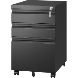 AMHANCIBLE 3 Drawer Mobile File Cabinet with Lock,Under Desk Metal Filing Cabinets for Home Office Organizer Letters/Legal/A4((Fully Assembled-Black)