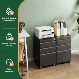 AMHANCIBLE 3 Drawer Mobile File Cabinet with Lock,Under Desk Metal Filing Cabinets for Home Office Organizer Letters/Legal/A4((Fully Assembled-Black)